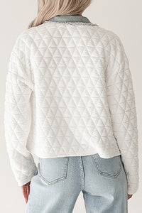 Always Me Quilted Denim Trim Jacket (Off White/Denim) - NanaMacs