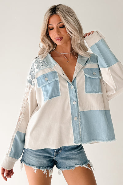 Bold Agenda Denim Corduroy Mix Shacket (Light Blue) - NanaMacs