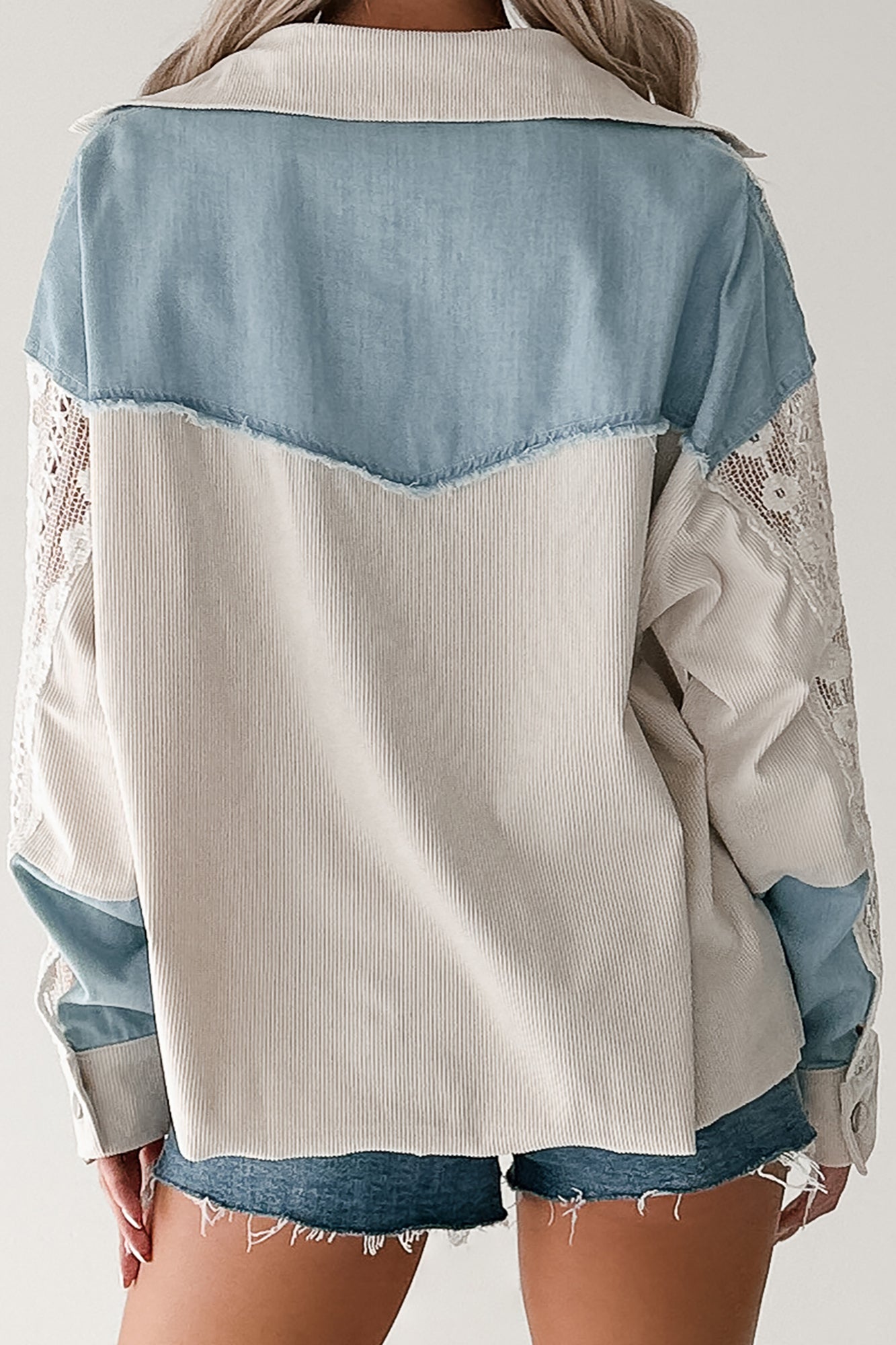 Bold Agenda Denim Corduroy Mix Shacket (Light Blue) · NanaMacs