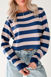 Wishing Well Stripe Boat Neck Sweater (Cobalt/Dusty Pink) - NanaMacs