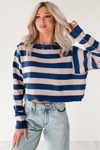 Wishing Well Stripe Boat Neck Sweater (Cobalt/Dusty Pink) - NanaMacs