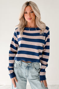 Wishing Well Stripe Boat Neck Sweater (Cobalt/Dusty Pink) - NanaMacs