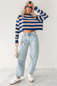 Wishing Well Stripe Boat Neck Sweater (Cobalt/Dusty Pink) - NanaMacs