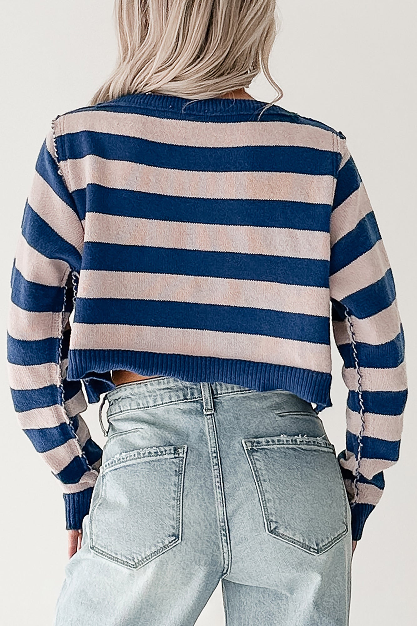 Wishing Well Stripe Boat Neck Sweater (Cobalt/Dusty Pink) - NanaMacs