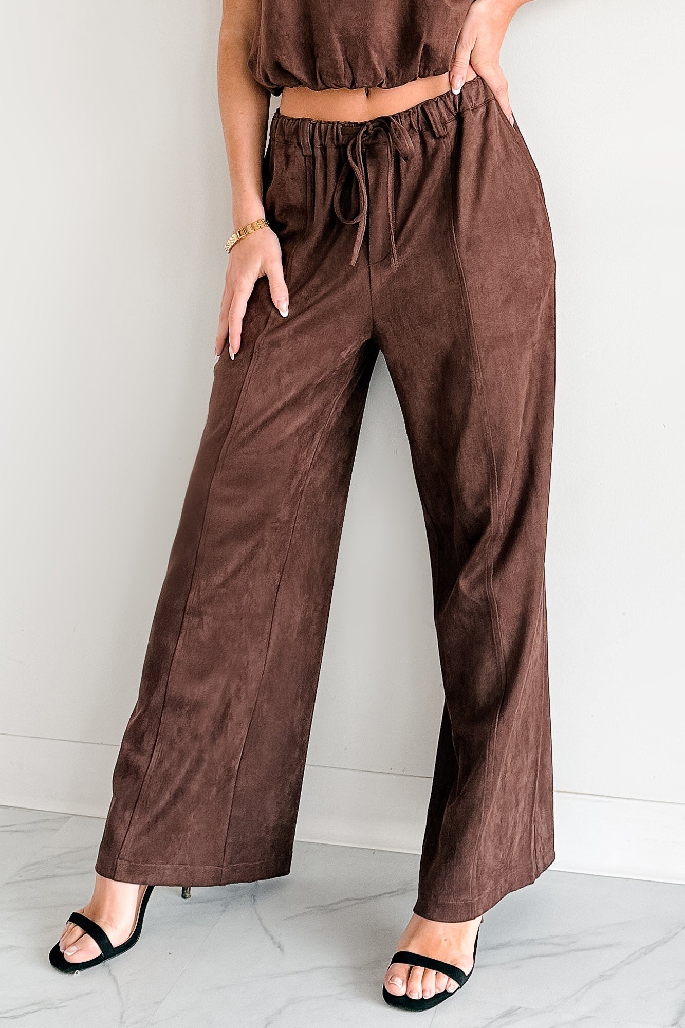 Daily Standard Faux Suede Wide Leg Pants (Brown) - NanaMacs
