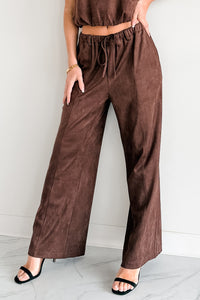Daily Standard Faux Suede Wide Leg Pants (Brown) - NanaMacs
