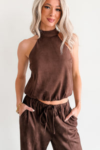 Darling Desire Faux Suede Halter Top (Brown) - NanaMacs