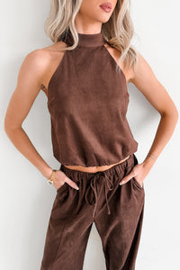 Darling Desire Faux Suede Halter Top (Brown) - NanaMacs