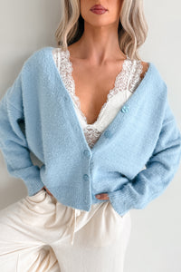 Perfected Comfort Fuzzy V-Neck Cardigan (Light Blue) - NanaMacs