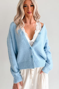Perfected Comfort Fuzzy V-Neck Cardigan (Light Blue) - NanaMacs