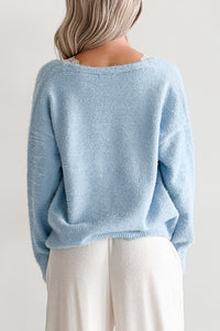 Perfected Comfort Fuzzy V-Neck Cardigan (Light Blue) - NanaMacs