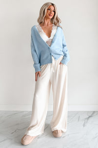 Perfected Comfort Fuzzy V-Neck Cardigan (Light Blue) - NanaMacs