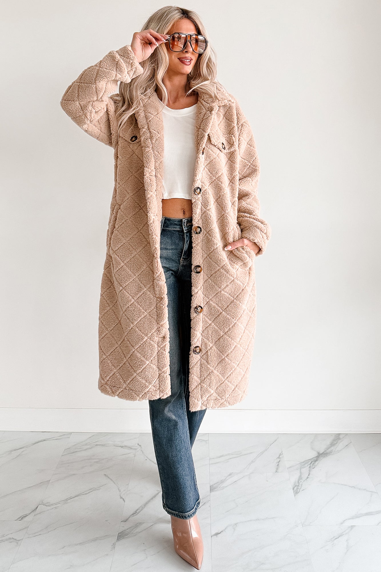 Blanket Weather Quilted Long Shacket (Khaki) - NanaMacs