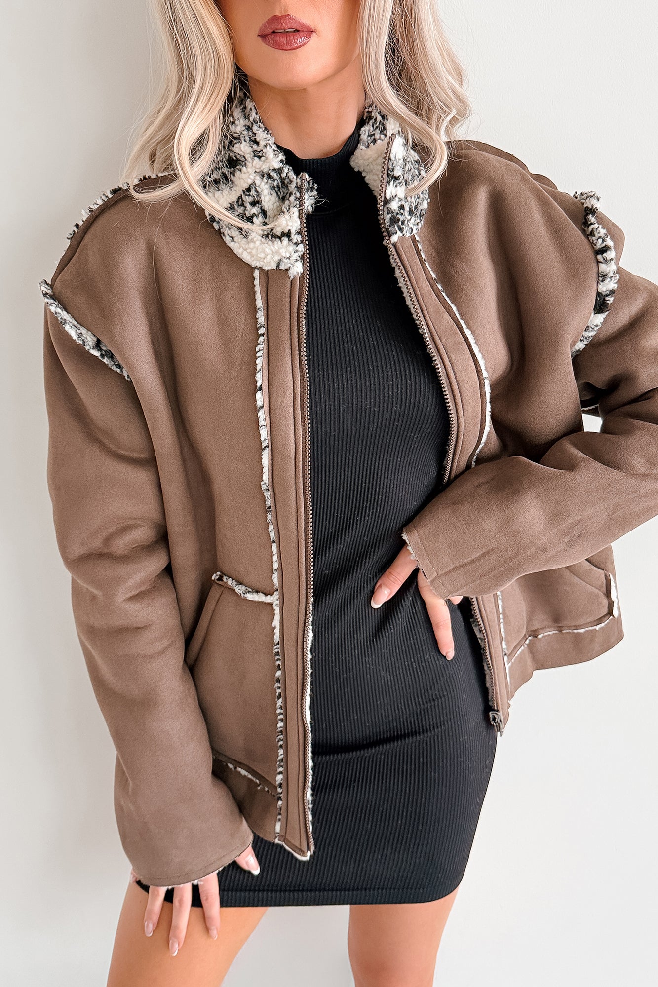 Easy Enough Sherpa & Suede Jacket (Chocolate) - NanaMacs