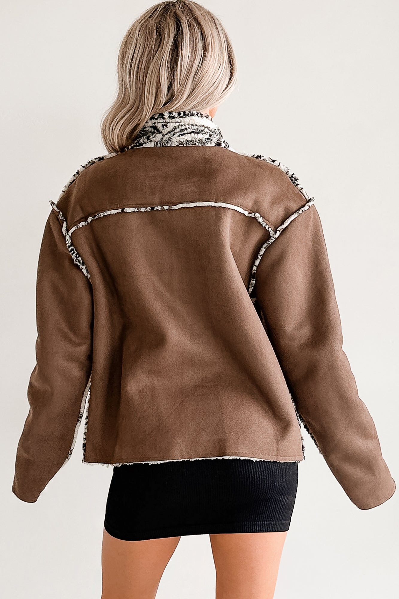 Easy Enough Sherpa & Suede Jacket (Chocolate) - NanaMacs