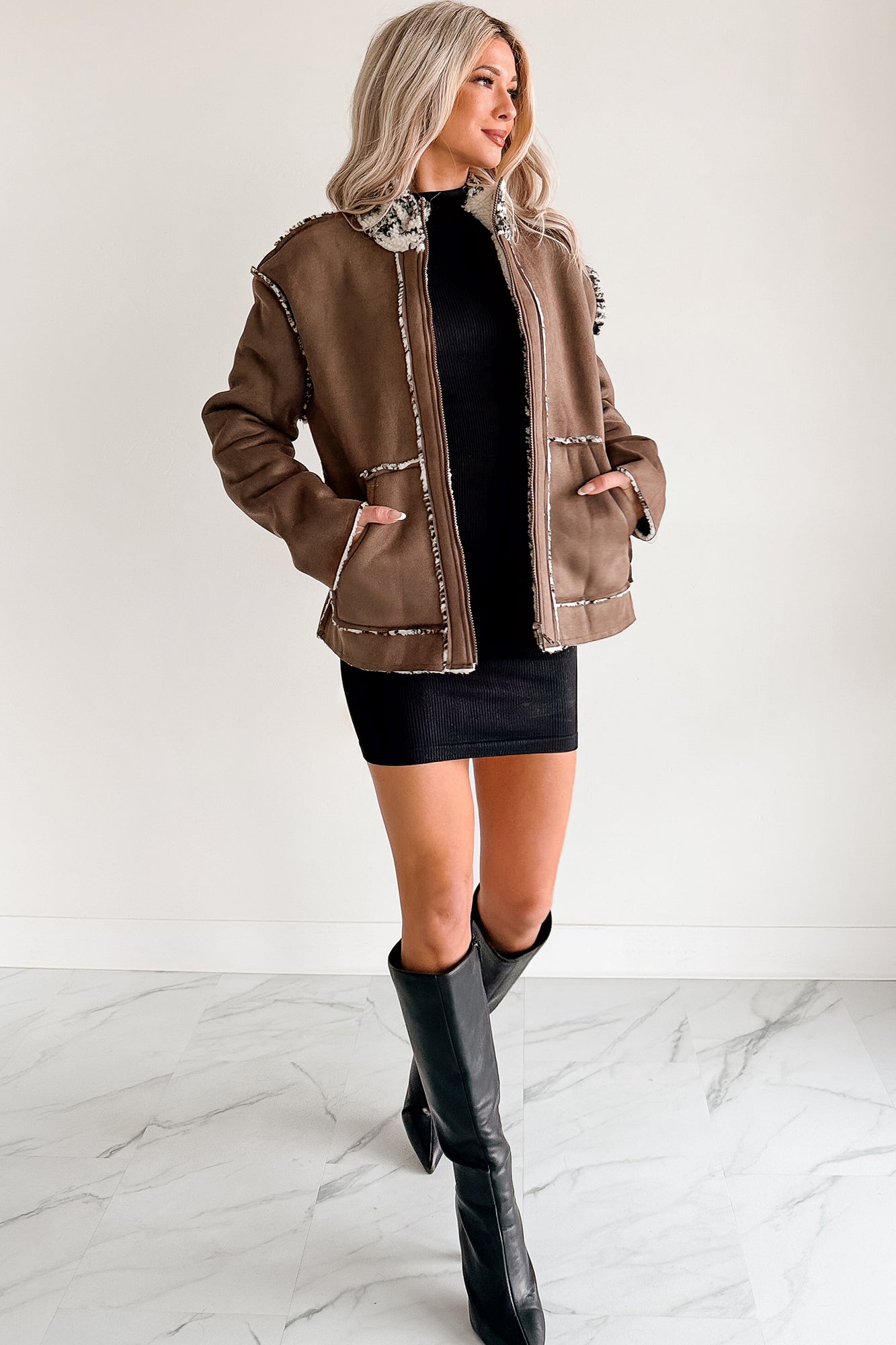 Easy Enough Sherpa & Suede Jacket (Chocolate) - NanaMacs