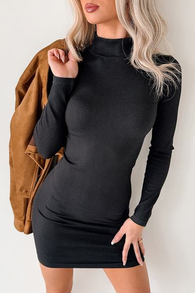Easy To Want Mock Neck Fitted Mini Dress (Black)