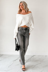 Kourtney Judy Blue Rhinestone Detail Straight Leg Jeans (Grey) - NanaMacs