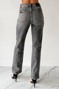 Kourtney Judy Blue Rhinestone Detail Straight Leg Jeans (Grey) - NanaMacs