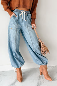 Restless Soul Denim Wide Leg Drawstring Pants (Light)