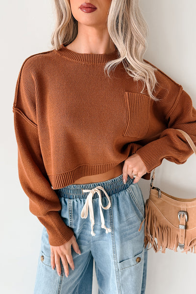 Warm December Ribbed Crop Sweater (Brown) - NanaMacs
