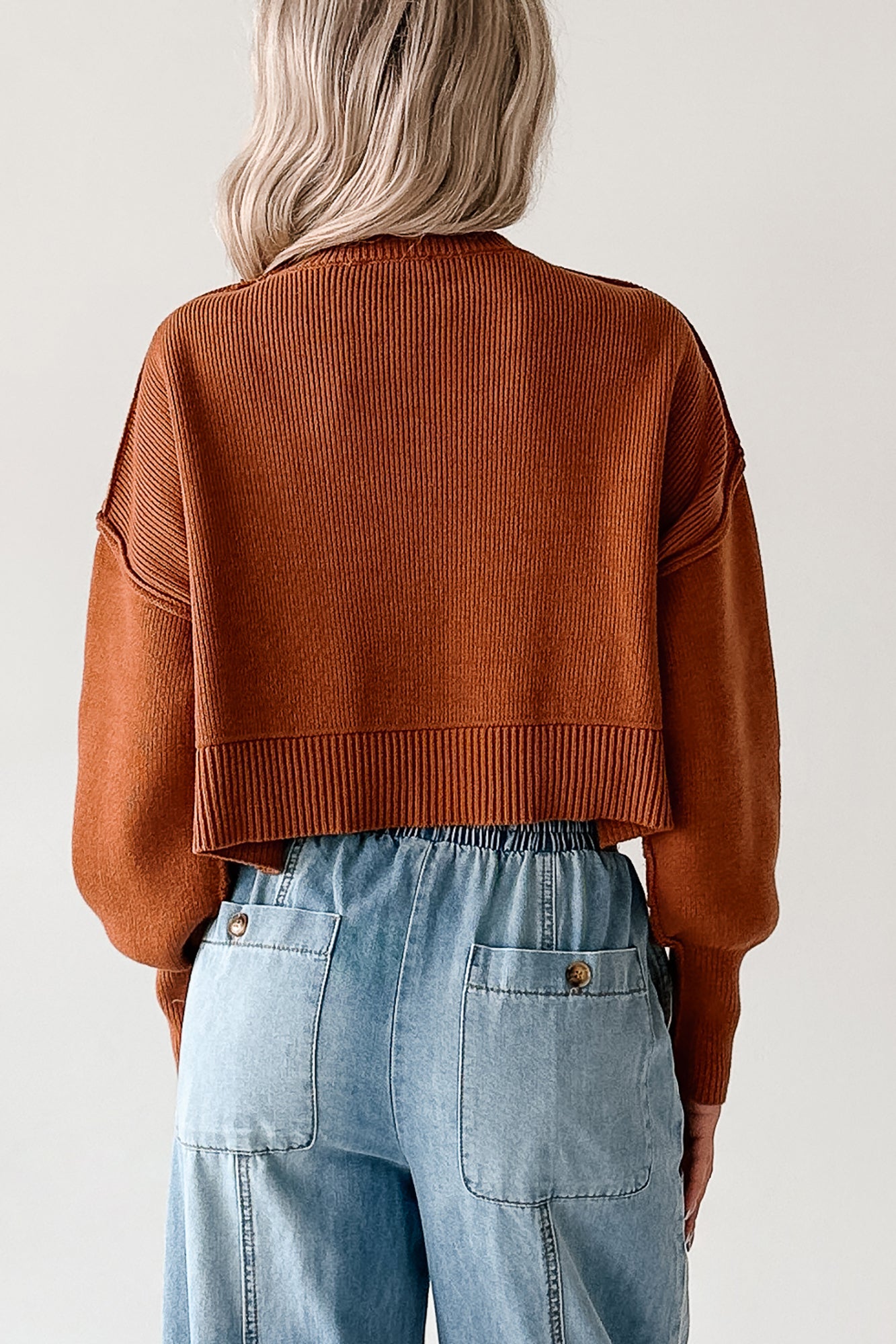 Warm December Ribbed Crop Sweater (Brown) - NanaMacs
