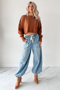 Warm December Ribbed Crop Sweater (Brown) - NanaMacs