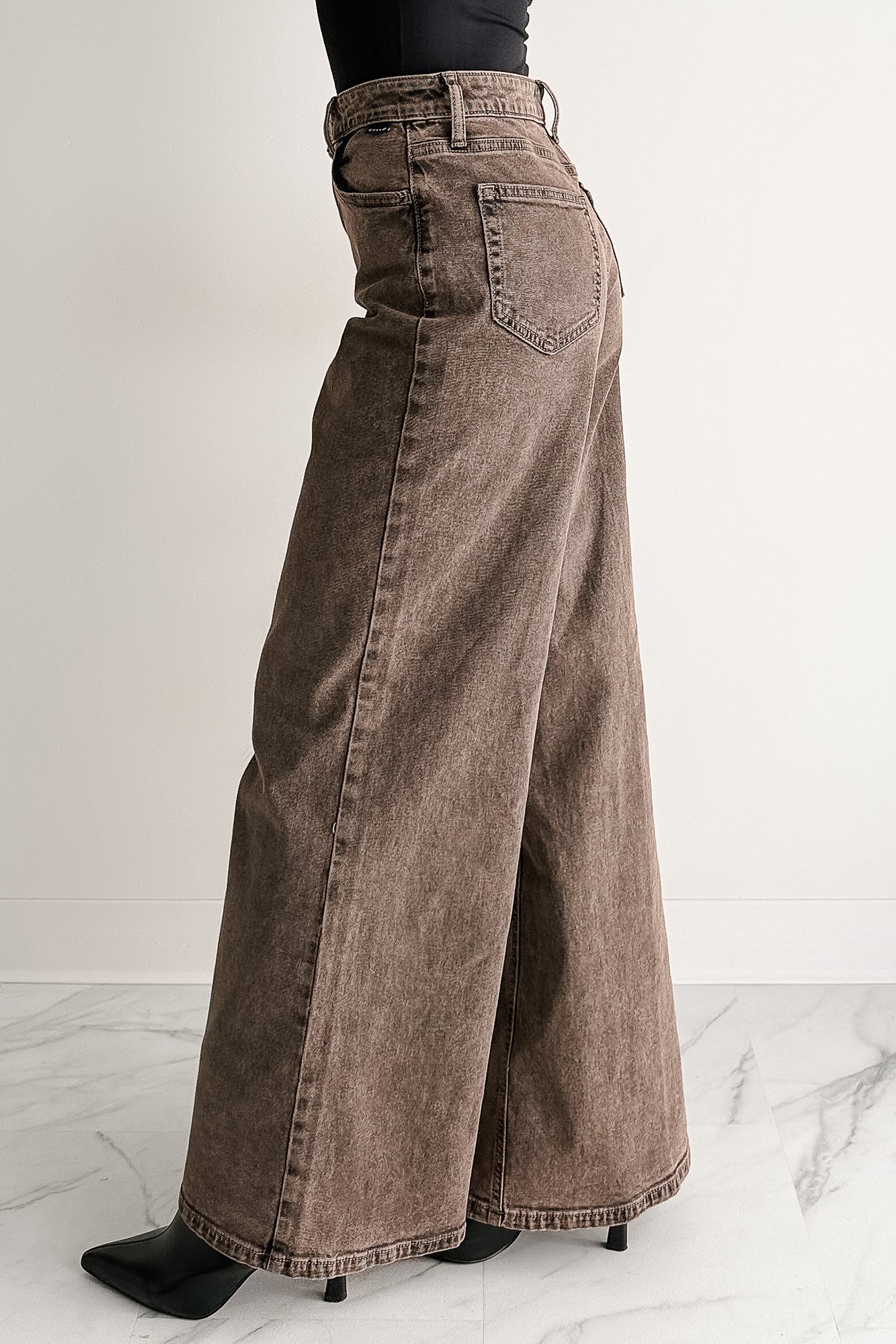 Bane High Rise Wide Leg Cello Jeans (Brown) - NanaMacs