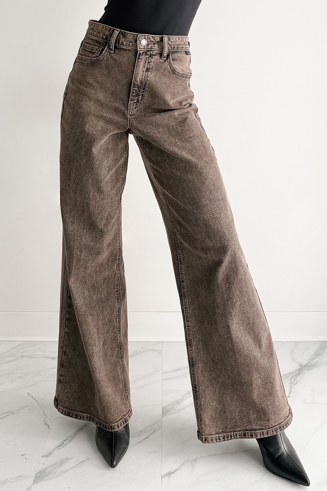 Bane High Rise Wide Leg Cello Jeans (Brown) - NanaMacs