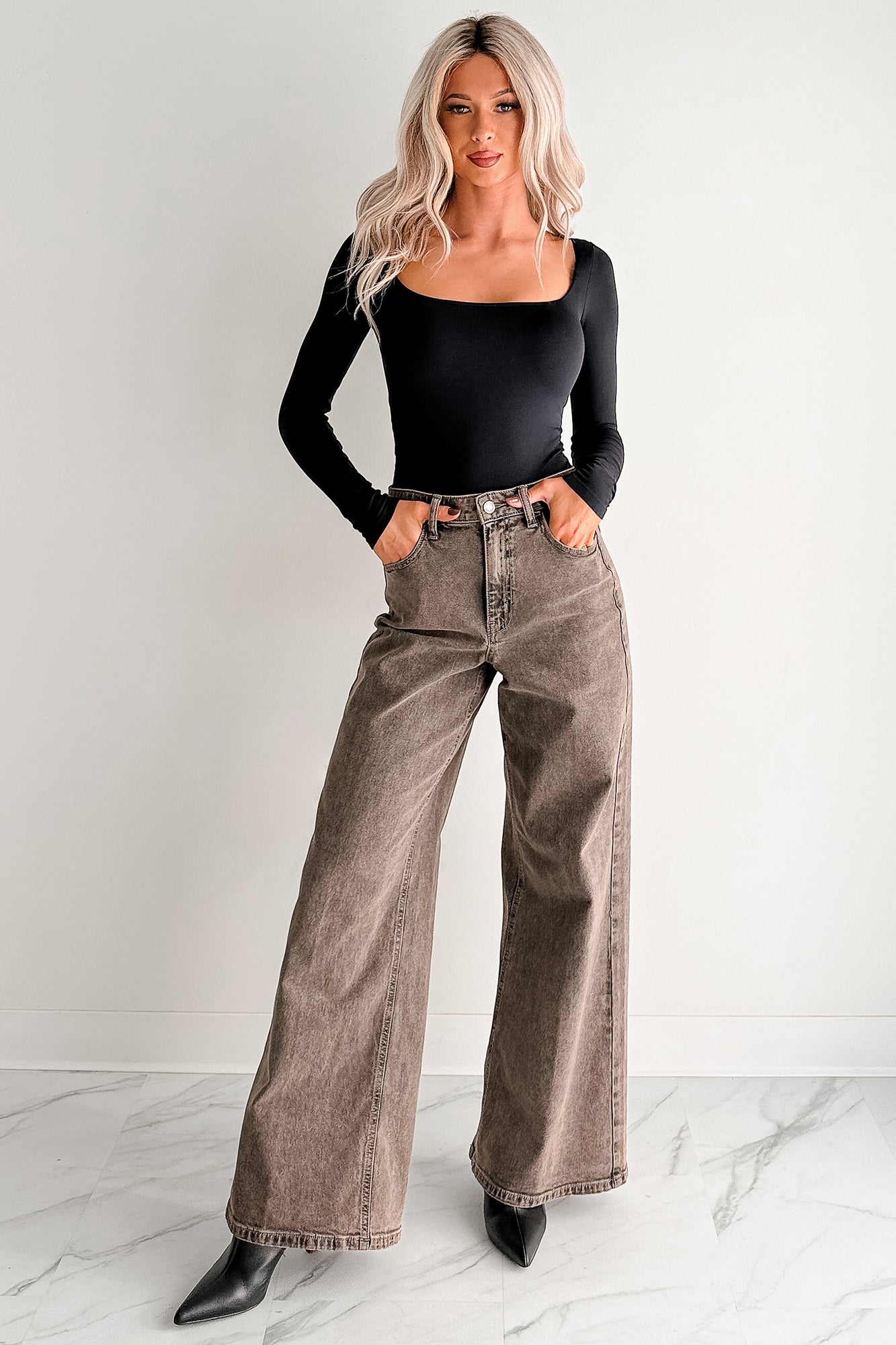 Bane High Rise Wide Leg Cello Jeans (Brown) - NanaMacs