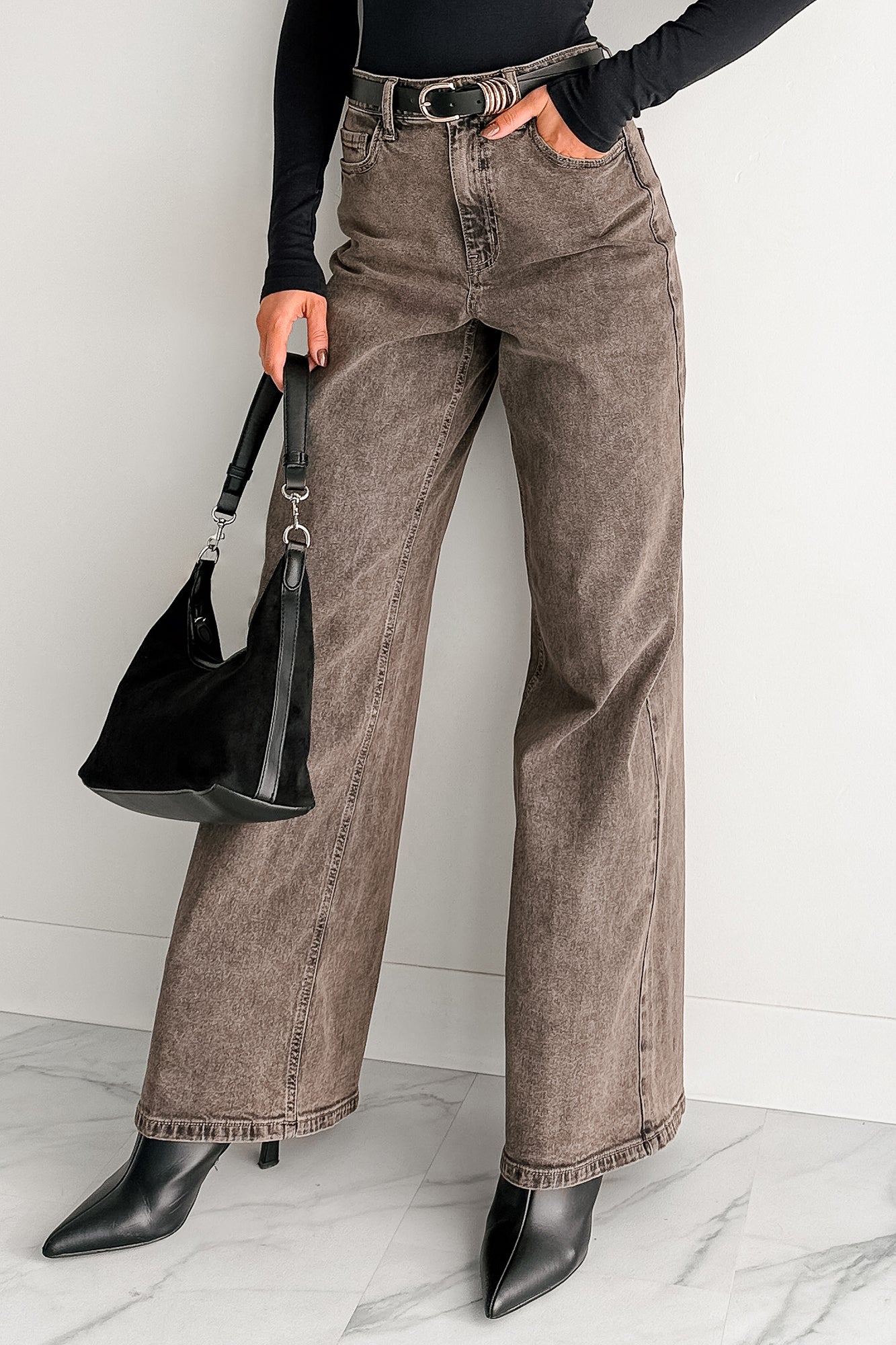 Bane High Rise Wide Leg Cello Jeans (Brown) - NanaMacs