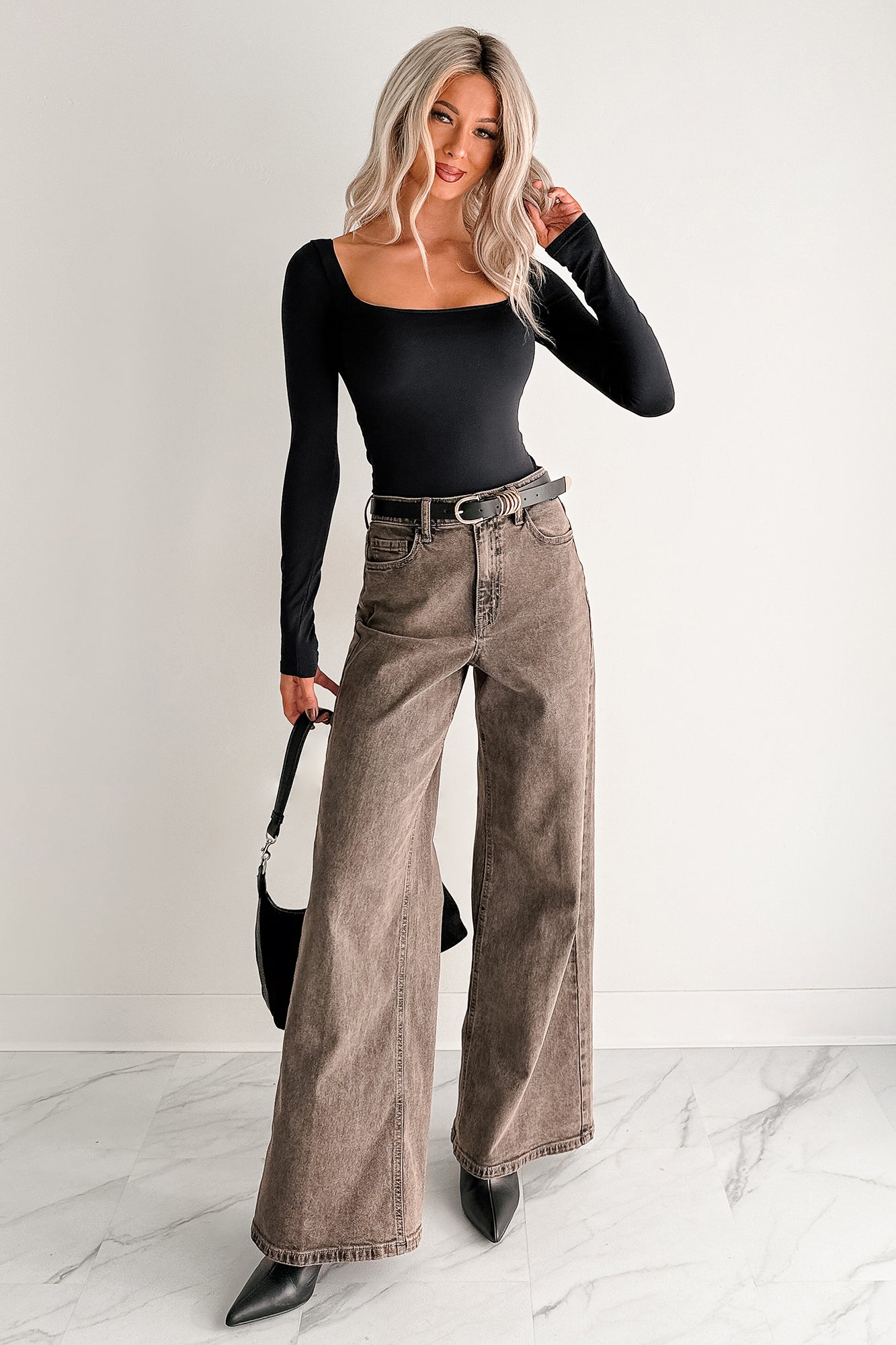 Bane High Rise Wide Leg Cello Jeans (Brown) - NanaMacs