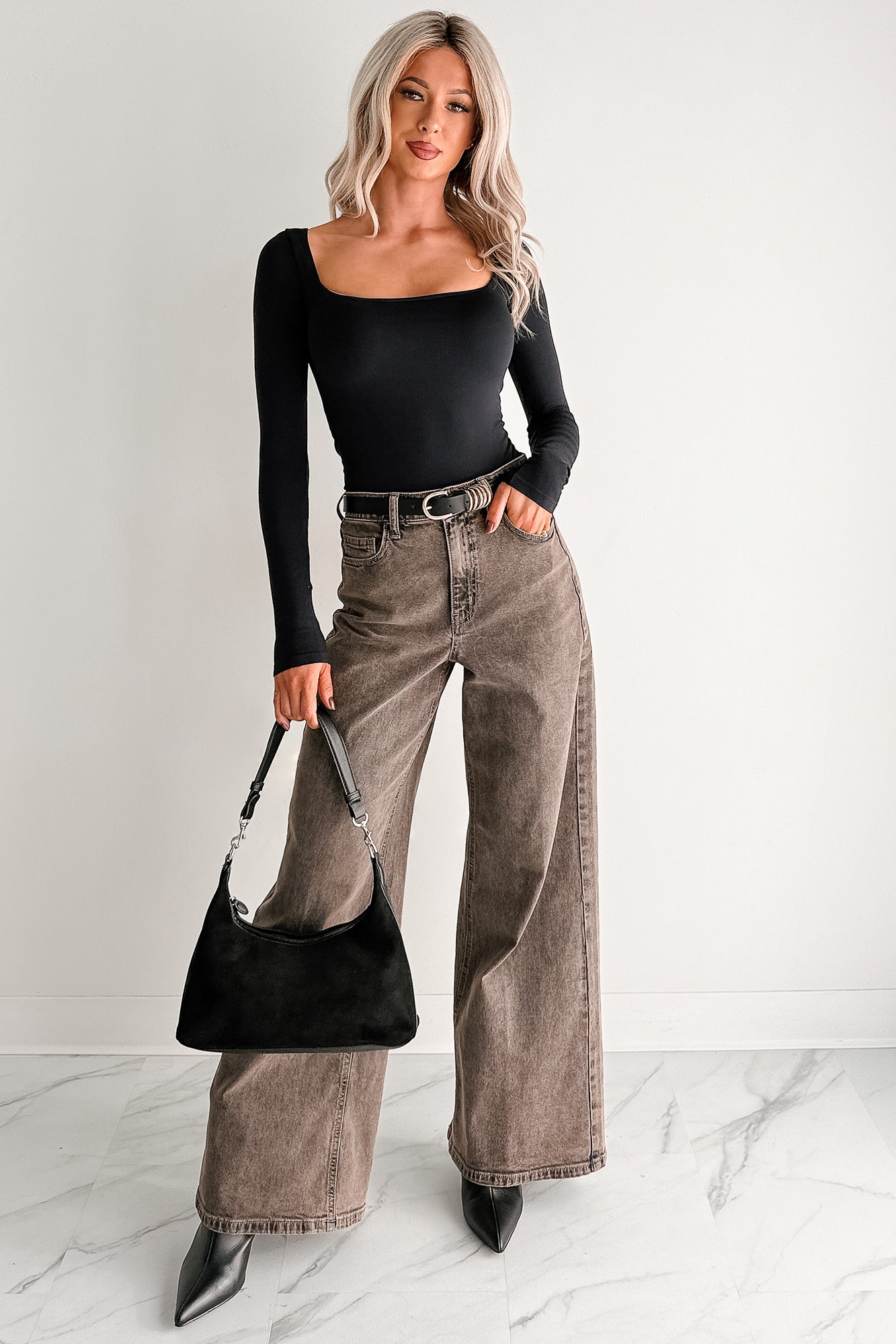 Bane High Rise Wide Leg Cello Jeans (Brown) - NanaMacs