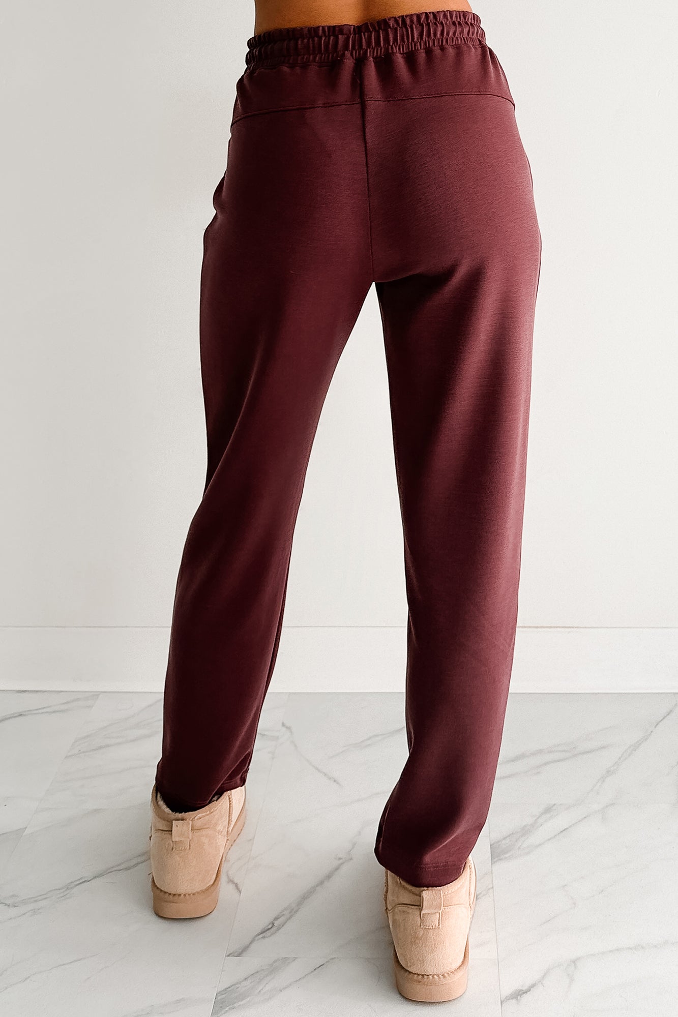 Chasing Goals Soft Front Tie Cropped Jogger Pants (Maroon) - NanaMacs