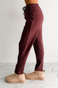 Chasing Goals Soft Front Tie Cropped Jogger Pants (Maroon) - NanaMacs