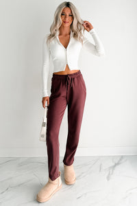 Chasing Goals Soft Front Tie Cropped Jogger Pants (Maroon) - NanaMacs