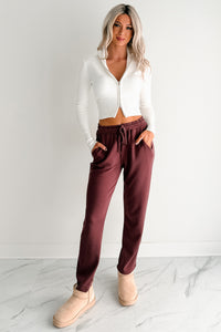 Chasing Goals Soft Front Tie Cropped Jogger Pants (Maroon) - NanaMacs