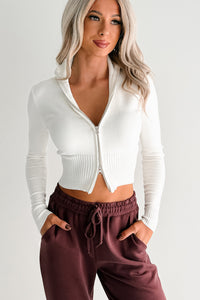 Preferred Taste Mock Neck Zip-Up Sweater (Ivory) - NanaMacs