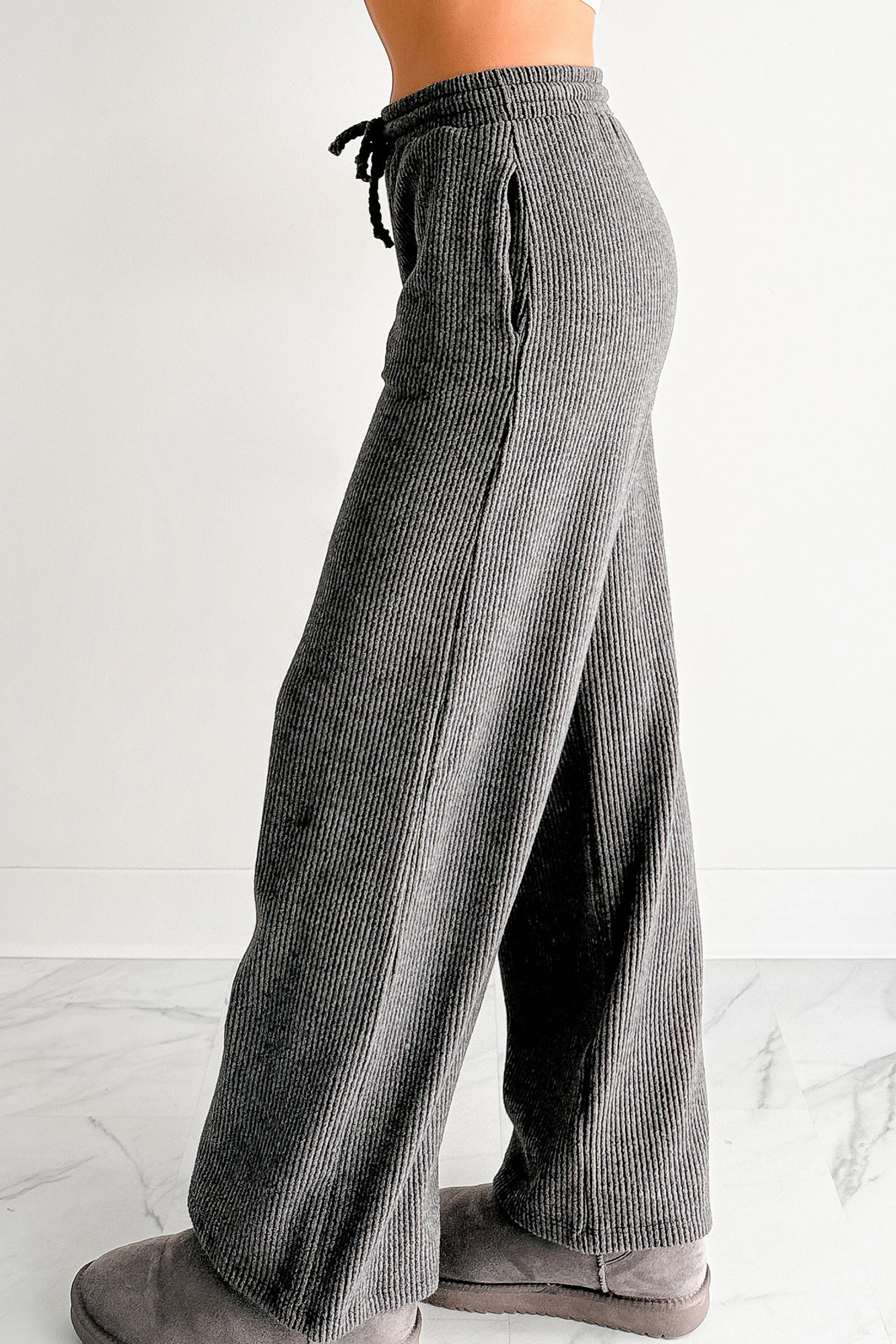 Cozy Feeling Ribbed Wide Leg Pants (Charcoal) - NanaMacs