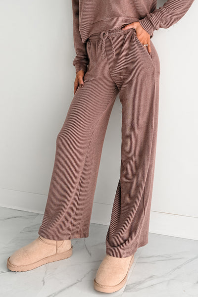 Cozy Feeling Ribbed Wide Leg Pants (Red Brown) - NanaMacs