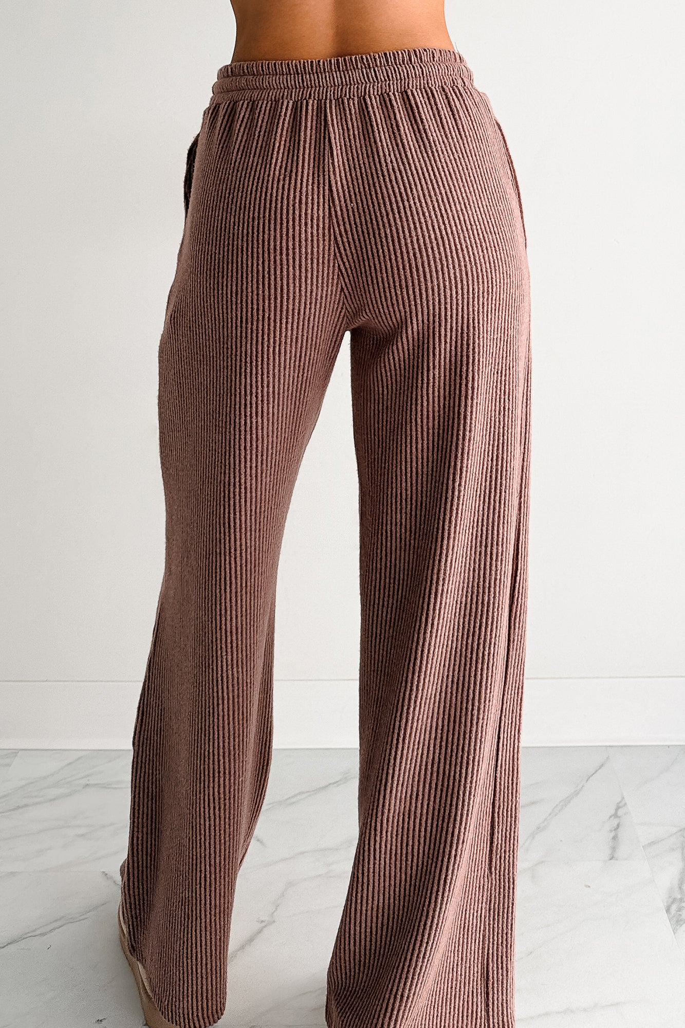 Cozy Feeling Ribbed Wide Leg Pants (Red Brown) - NanaMacs