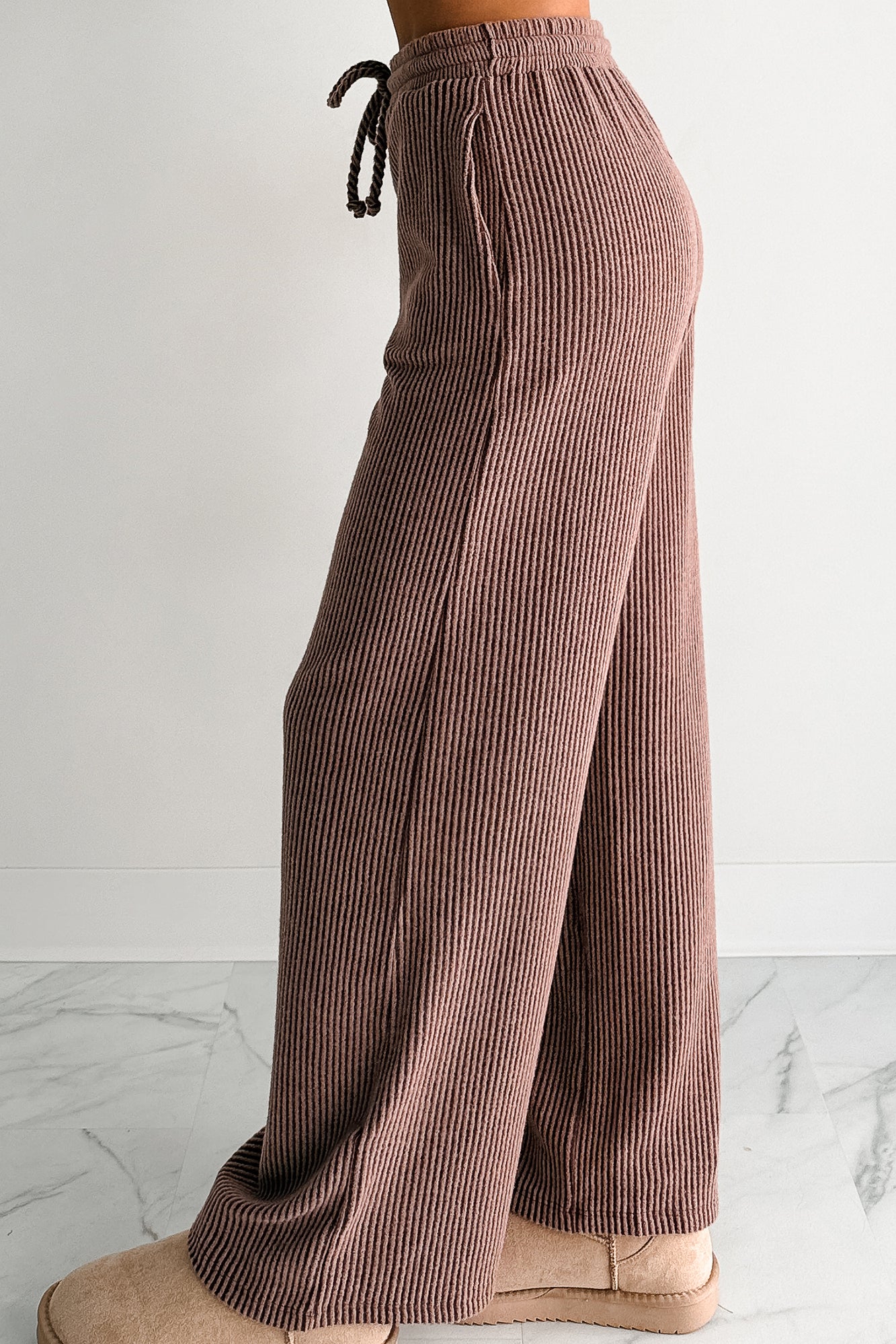 Cozy Feeling Ribbed Wide Leg Pants (Red Brown) - NanaMacs