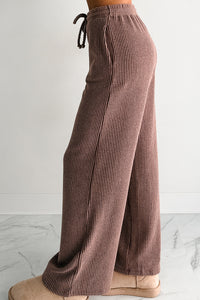 Cozy Feeling Ribbed Wide Leg Pants (Red Brown) - NanaMacs