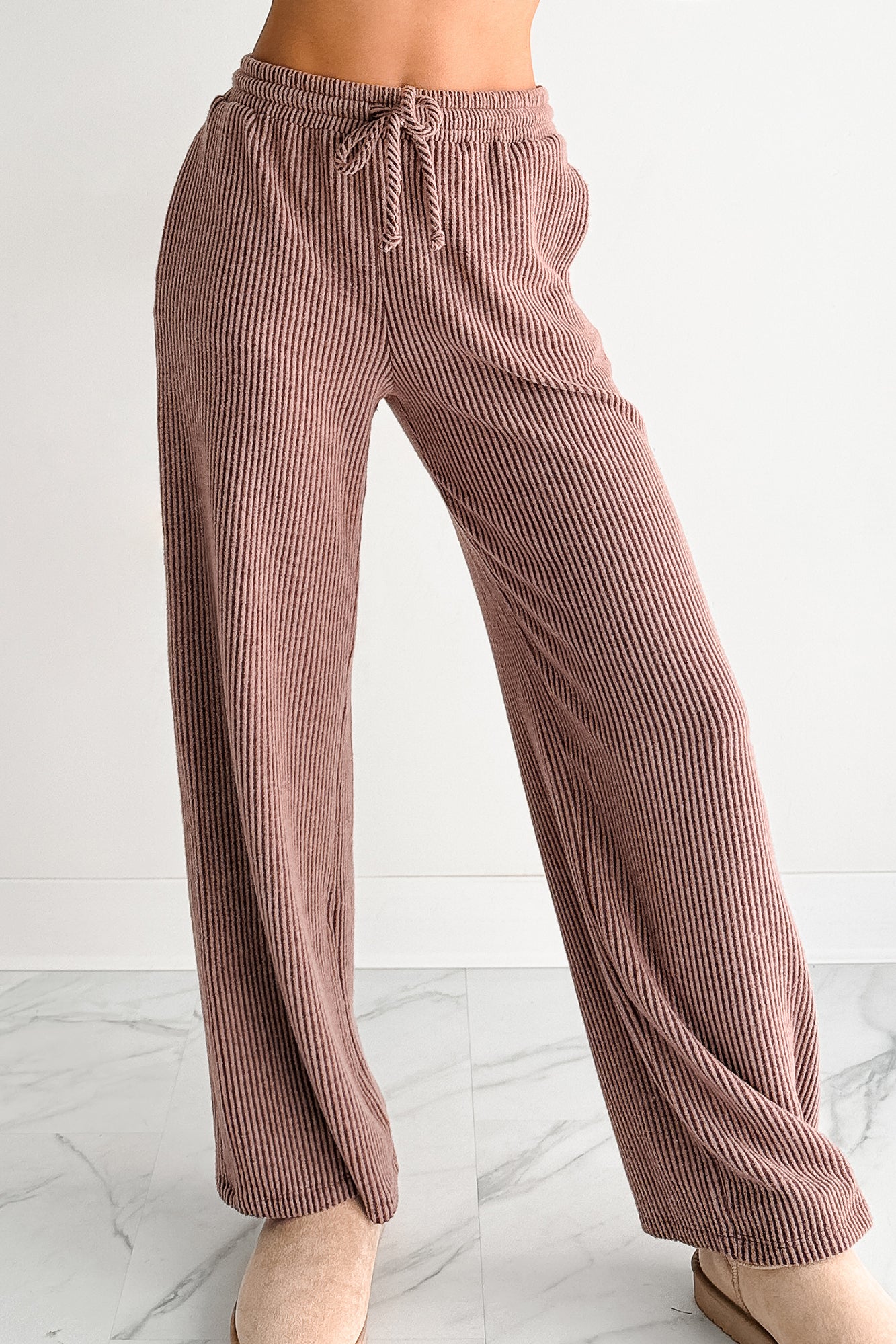 Cozy Feeling Ribbed Wide Leg Pants (Red Brown) - NanaMacs