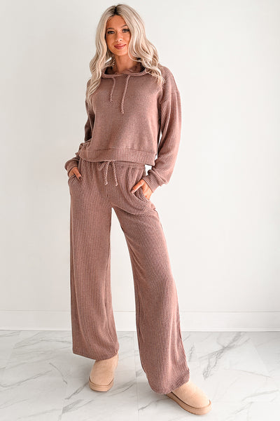 Now Feels Right Brushed Rib Hoodie (Red Brown) - NanaMacs