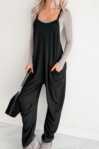 Sweet Crush Ribbed Sleeveless Jumpsuit (Black)