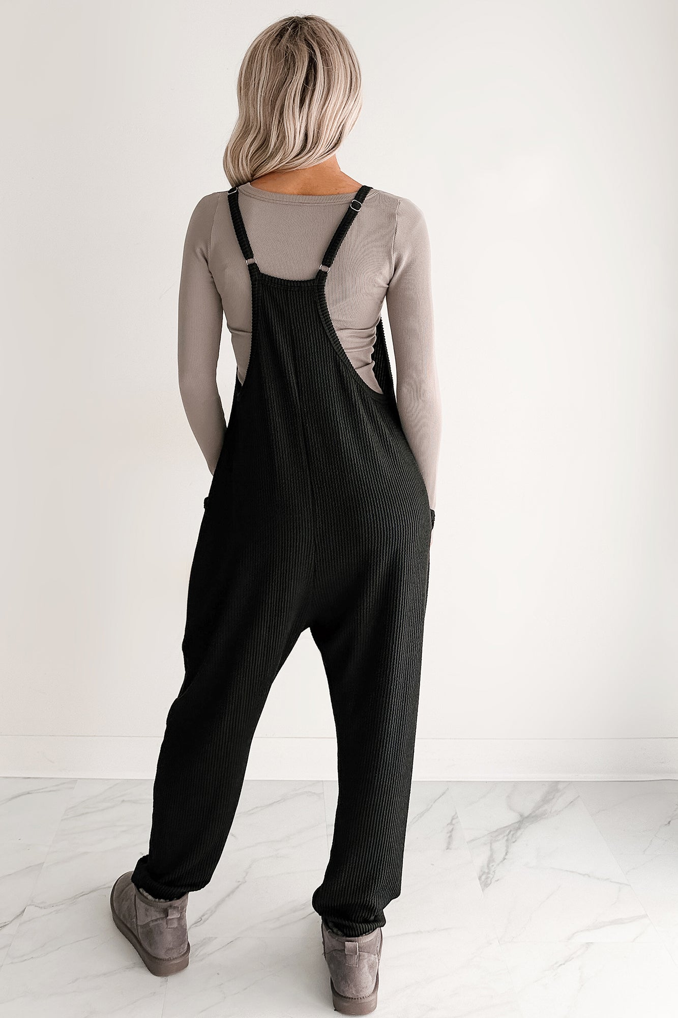 Sweet Crush Ribbed Sleeveless Jumpsuit (Black) - NanaMacs