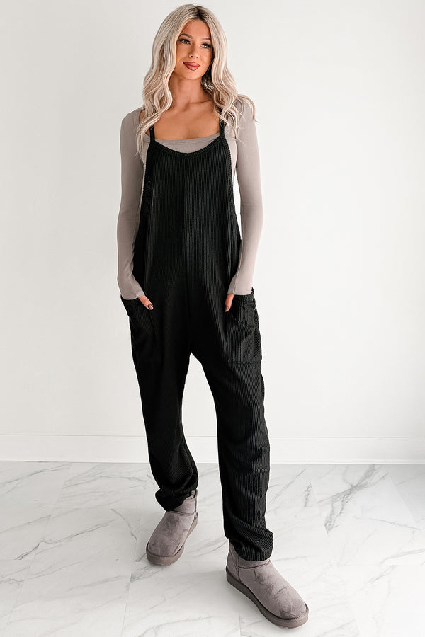 Sweet Crush Ribbed Sleeveless Jumpsuit (Black)
