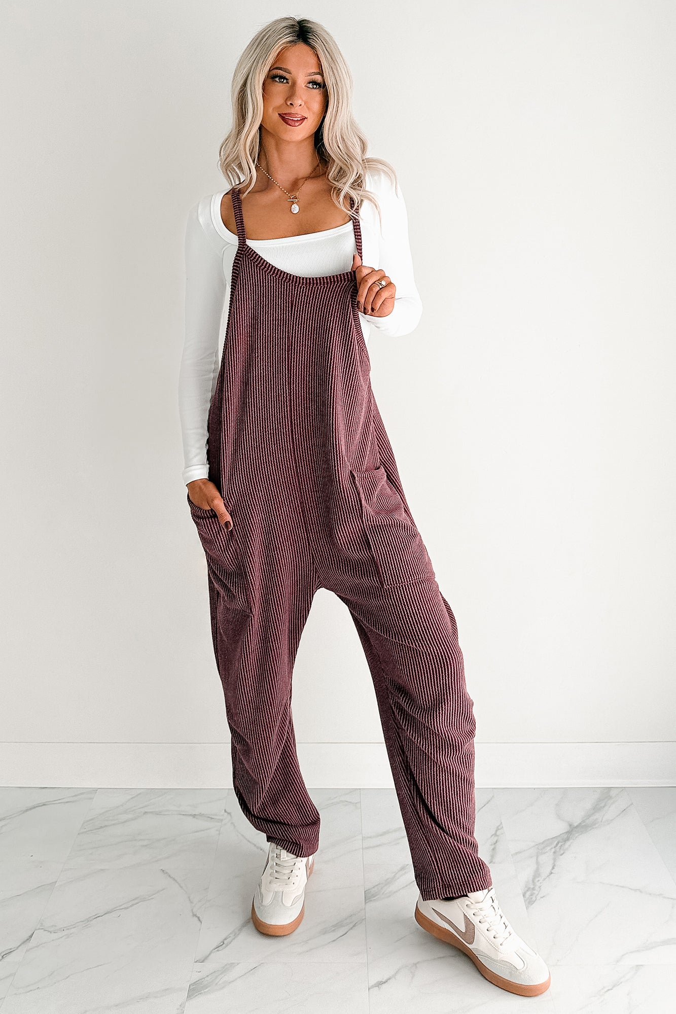 Sweet Crush Ribbed Sleeveless Jumpsuit (Maroon) - NanaMacs