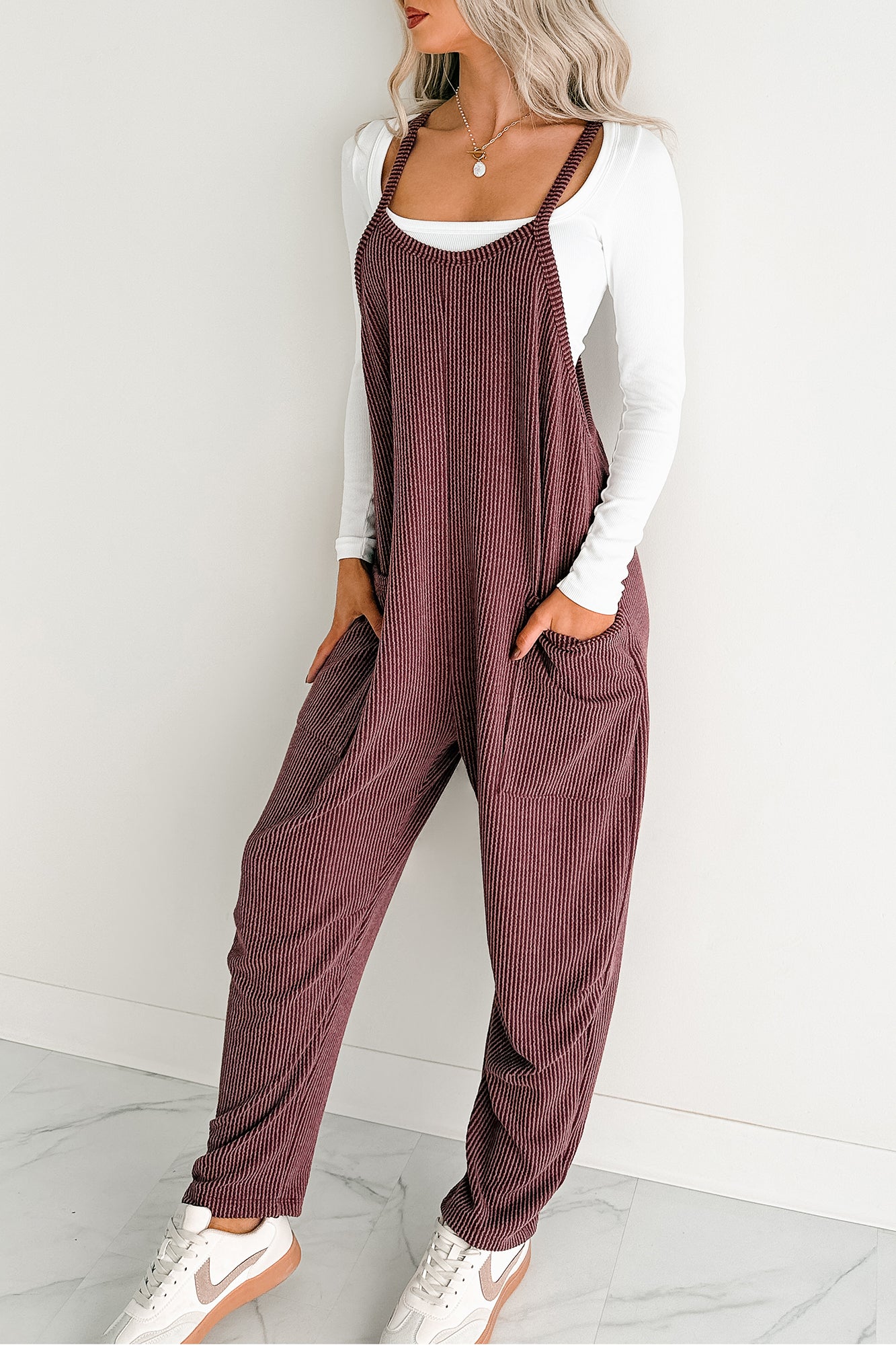 Sweet Crush Ribbed Sleeveless Jumpsuit (Maroon) - NanaMacs